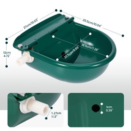BREUAILY Automatic Drinking Trough with Float Valve, Horse Drinkers Made of Stainless Steel with Float and Drain Hole, Livestock Drinker Bowl, Drinking Bowl for Dogs, Horses, Cows, Goats, Sheep (Dark Green, Small)