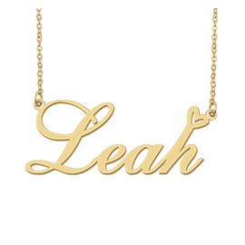 Aoloshow Leah Name Necklace Heart Charm Pendant 18k Gold Plated Stainless Steel Jewelry for Womens Graduation