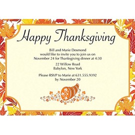25 Custom Leaves Themed Thanksgiving Invitations with Envelopes