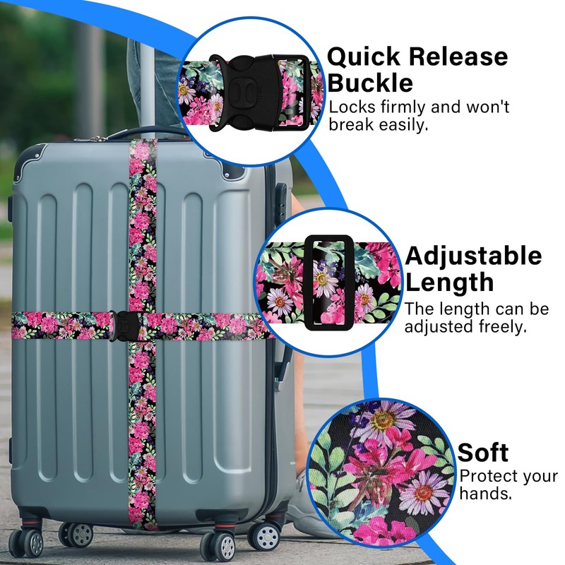 2 Pack Luggage Straps for Suitcases, Adjustable Travel Belt with