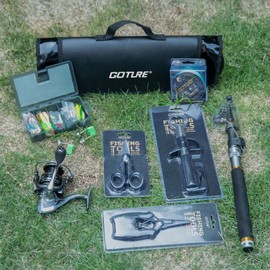 Goture Fishing Rod and Reel Combos-Telescopic Fishing Pole Spinning Reel Lures Set with Carrier Bag,Telescopic Rod Kit for Starter Travel Saltwater Freshwater Fishermen, Gear Gifts for Men
