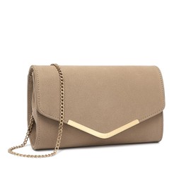 Miss Lulu Women's Envelope Clutch Elegant Evening Bag Bridal Bag Envelope Clutch Bag Handbag with Chain for Wedding Party Prom, beige