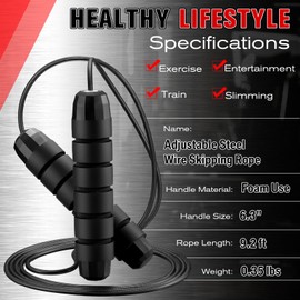 Junkin 12 Pieces Jump Ropes for Fitness with Ball Bearings Speed Jumping Adjustable Skipping Rope with Foam Handles Exercise Jump for Men Women Cardio Training(Black)