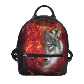 Showudesigns Pu Leather Mini Backpack Animal for Teenager Girls Travel Shopping, Cool Wolf Design, One_Size, Travel Backpacks