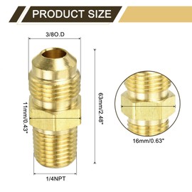 sourcing map Brass Tube Fitting, 3/8O.D x 1/4NPT Brass Flared Pipe Adapter Fittings Reducing Nipples Connector, Half Union Gas Adapter for Pipe Connections, Hydraulics, Refrigeration