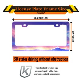 KDQEP Sky Clouds Mountain License Plate Frame,Magic Colorful Sunset Oil Painting License Plate Frame,Rust-Proof Waterproof Stainless Steel 2 Hole License Plate Holder for Men Women 12.2 X 6 Inch