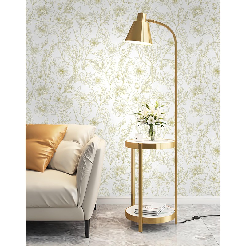 Guvana Peel and Stick Wallpaper White and Gold Wallpaper Floral