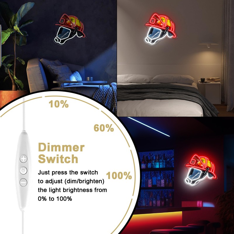 Mutank Firefighting Helmet Neon Sign, Hero Decor Neon Light USB