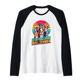 90s Vintage Staffordshire Bull Terrier Staffy Terriers Raglan Baseball Tee