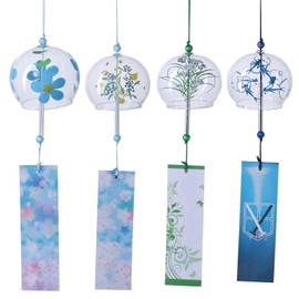 Wind Chimes, Edo Wind Chimes, Handmade, Glass, Healing Sound, Japanese Style, Cool Feel, Summer Style, Enjoy Cooling, Stylish, Interior Decoration, Atmosphere, Hanging Decoration, Roof Decoration, Souvenir, Celebration, Gift, Set of 2 (Blue Fish, Blue Bell, Flute, Lansaw)