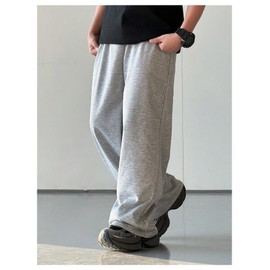 RoseSeek Boy's Baggy Sweatpants Wide Leg Drawstring Waist Track Pants Sports Trousers with Pockets Grey 11Y