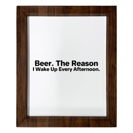 Los Drinkware Hermanos Beer. The Reason I Wake Up Every Afternoon. - Funny Decor Sign Wall Art In Full Print With Wood Frame, 14X17