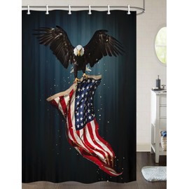 Viajar American Flag Shower Curtain, 4th of July Shower Curtain Bald Eagle Shower Curtain Independence Day Shower Curtain American Flag USA Flag Patriotic Shower Curtain with Hooks, 36X72 Inch, Blue