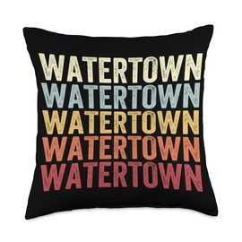 Watertown Massachusetts Watertown MA Retro Vintage Text Throw Pillow, 18x18, Multicolor