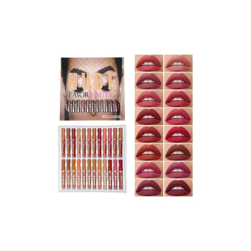 Labial Mate Larga Duración Nude 24 Unidades Favorbeauty Marrón Claro
