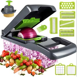 Generic Ultimate Kitchen Gadget Ensemble 14-in-1 Food Cutter Veggie Slicer Onion Chopper and Multifunctional Vegetable Cutter with a Plethora of Culinary Capabilities 7 blade (grey), Gray