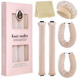 Heatless Hair Curler,GeeRic 6 PCS Hair rollers for Overnight Curls, Heatless Curls, Overnight blowout rods with Satin Hairs Scarf and Shower Cap