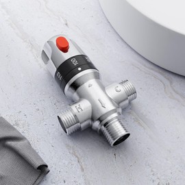 Morado Thermostatic Mixing Valve with 1/2 NPT Male Connection, Water Temperature Constant Control Valve, Fahrenheit Scale Mark, Solid Brass,Grey