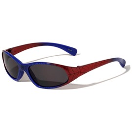 Dweebzilla Kids Youth Boys Superhero Spider Web Sport Wrap Around Sunglasses (Red & Blue Frame - Black Smoke Lenses)