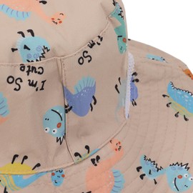 Sombrero de Pescador para Bebé, Sombrero de Protección Solar para Bebé con Estampado de Dibujos Animados Transpirable con Cuerda a Prueba de Viento para Niños de 6 Meses a Niños(Dinosaurio Caqui)