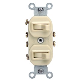 Leviton 5243-I 15 Amp, 120/277 Volt, Duplex Style Two 3-Way Combination Switch, Commercial Grade, Ivory