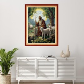 Foxhool - Kit de punto de cruz estampado, diseño de punto de cruz impreso de 11 quilates, kit de bordado completo para kits de punto de aguja para principiantes, pastor de Jesús, 16 x 20 pulgadas