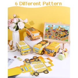 Liobelon 12 Pieces Construction Treat Boxes Construction Truck Party Favor Box Excavator Candy Boxes Dump Truck Goodie Bags Birthday Party Supplies Decoration (Car shape)