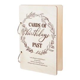 SUPERDANT Cards of Birthdays Past Greeting Card Organizer Planning Book Binder Card Keeper Simple Wreath Card Holder Wooden Loose Leaf Photo Album 2-Rings Cover Keepsake for Birthday Wedding Gifts