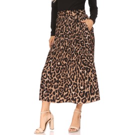 Leopard Skirts for Women with Pockets, Reg & Plus Size Pleated Boho Skirts for Women Midi Length Faldas de Mujer Elegantes (Large, Leopard)