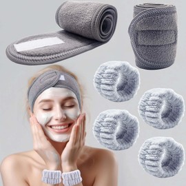 BTIYMU Set of 6 Make-Up Hair Bands, Cosmetic Wrist Wash Band Set, Spa Headband, Cosmetic Skincare, Terry Towelling Hair Bands, Women's Make-Up Hair Band, Velcro Hair Band, Make-Up Beauty Headband