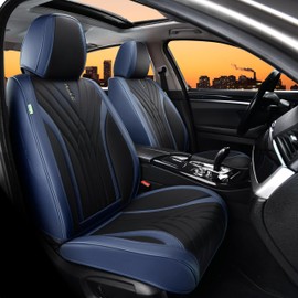 FLORICH Front Seat Covers Seat Covers, Waterproof Seat Cover for Cars, Luxury Leatherette Balck and Blue Car Seat Cushion, Automotive Seat Protector for Sedan SUV Pick-up Truck