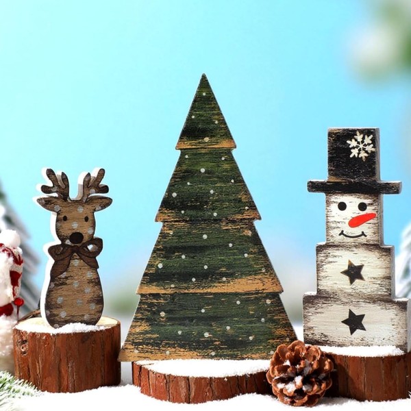 Bucherry 3 Pcs Large Wooden Christmas Tabletop Decor Farmhouse Christmas