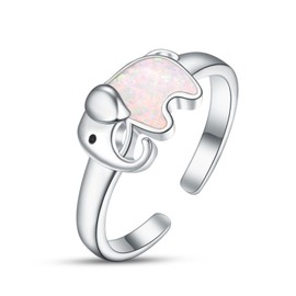 Elephant Ring 925 Sterling Silver Adjustable Open Animal Ring Lucky Amulet Lucky Charm Ring Jewellery Gift for Women Girls, Sterling Silver