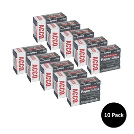 ACCO Premium Jumbo Paper Clips, Smooth Finish, 100 Paper Clips Per Box, Pack of 10 Boxes (72500)