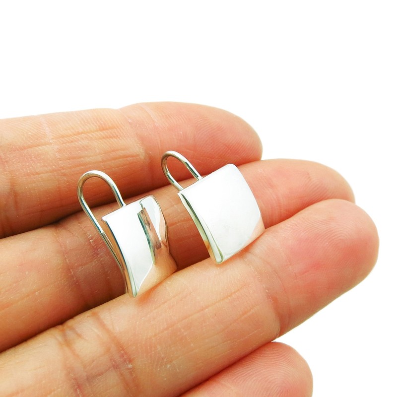 Square 925 Sterling Silver Curved Drop Earrings