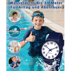 SOCICO Children's Analogue Watch Boys Girls 30 m Waterproof Sports Watch with Thin Dial and Soft Strap, Easy to Read for 5-15 Years, Great Birthday Children, navy blue, Minimalist