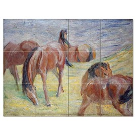 Tile Mural Grazing Horses Landscape by Franz Marc Kitchen Bathroom Shower Wall Backsplash Splashback 4x3 4.25" Ceramic, Matte