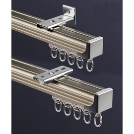 Ceiling Curtain Track Set,Room Divider Track, Shower Curtain Track Set with Hooks and All Accessories for Living Room, Bed Room, Closet and Sliding Door (champagne, For Spaces 6ft - 12ft Wide)