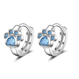 Unbranded 925 Sterling Silver Plated Small Paw Print CZ Huggie Hoop Earrings 10mm Gift TH2 - Blue