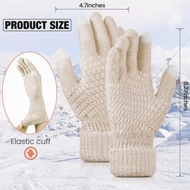 fdsmall Winter Touch Screen Gloves Thermal Gloves Womens Ladies Thickened Knitted Gloves Gloves with Non-Slip Palm Pad Mittens Soft Warm Gloves for Winter Outdoor Driving Running Cycling (White)