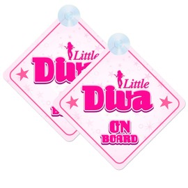 Little Diva Baby on Board Sign for Car Twin Pack 2pcs Kids Safety Warning Car Signs