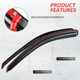 DNA MOTORING Set of 2 Tape-On Carbon Fiber Pattern Styling Window Visor Deflector Rain/Sun Guard Compatible with 97-04 Dodge Dakota 2-Door, WVS-104-CF