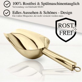 ERMENT - High-quality stainless steel shovel (100% rustproof and stable) flour scoop, ice scoop, coffee shovel in gold (M)