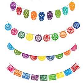Pandiui23 37 Mexican Fiesta Flags 12 m, Day of the Dead Banners, Mexico Day of the Dead Decoration (Mexican Garland)