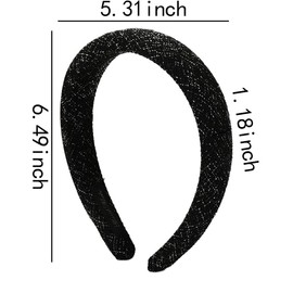 Kefley Tweed Padded Headband Wide Thick Headband for Womens Hair Non Slip Black and White Tweed Headband Hairband for Women Girl Chunky Puffy Headband for Washing Face Makeup Trendy Hair Accessories