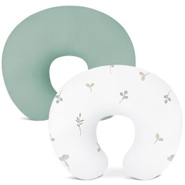 Wimist Nursing Pillow Covers 2 Pack, Muslin Nursing Cover for Breastfeeding Pillows, Comfortable for Baby Girls and Boys (Leaf-B & Sage)