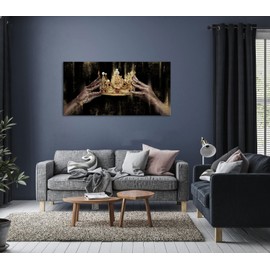 Apicoture Black Gold Crown Wall Art - King Queen Crown Coronation Painting Motivational for Bedroom Large Panels Living Room Wall Decor Framed 20" x40”