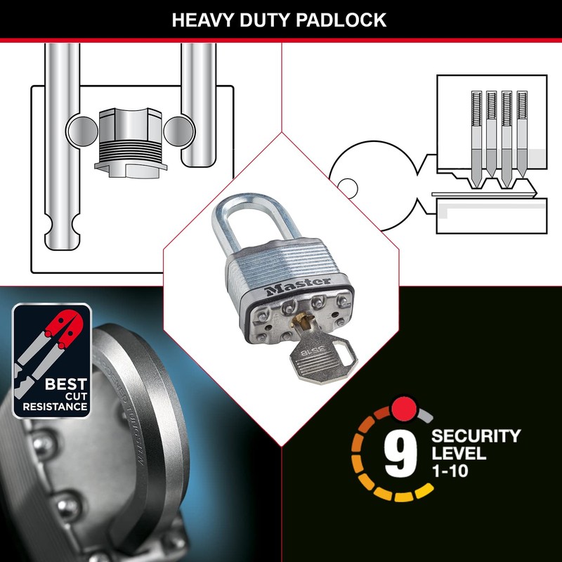 MASTER LOCK Heavy Duty Padlock, Security level 9/10, Outdoor, Keyed,