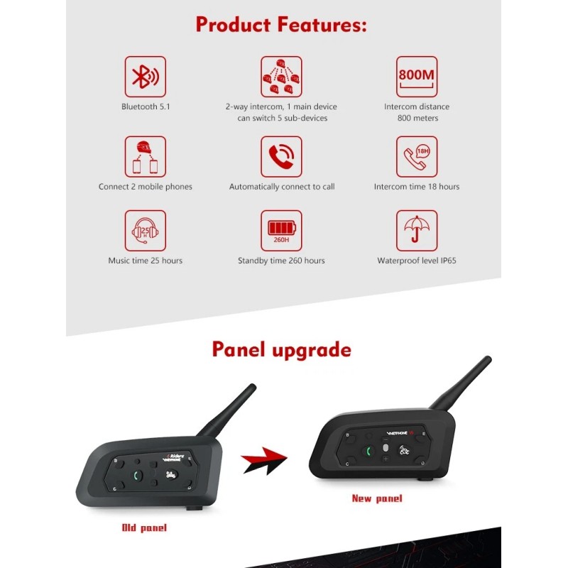 EJEAS V6 Motorcycle Intercom 2Way 1200M Helmet Headset Wireless Bluetooth