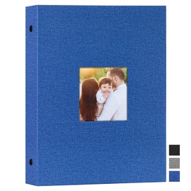 Lanpn Photo Album 6x8, Linen Hard Cover Acid Free Slip Slide in Photo Albums Sleeves Holds 50 Top Load Vertical Only 6x8 Pictures (Blue)